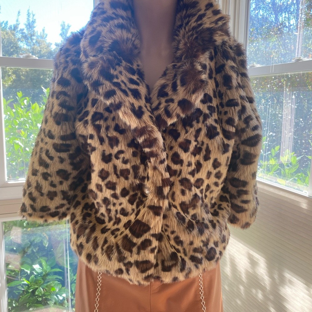 Brand new faux fur leopard chubby jacket by Temper-  sz Medium- stylish!